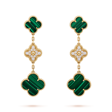 [Super CiCi ]CLOVER EARRINGS GOLD MALACHITE DIAMOND 3 MOTIF