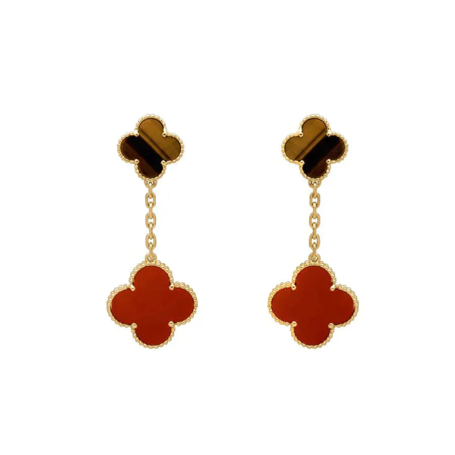 [Super Jewellery]CLOVER  2 MOTIF  TIGER EYE CARNELIAN EARRINGS