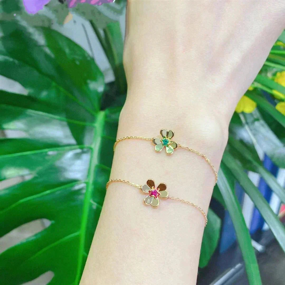 [Super CiCi ]FRIVOLE GOLD BLUMEN-ARMBAND ROSA MALACHIT