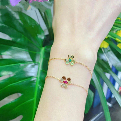 [Super Jewellery]FRIVOLE GOLD FLOWER PINK MALACHITE BRACELET