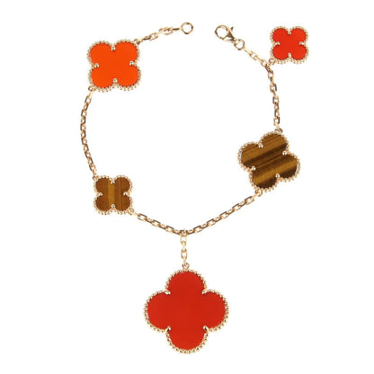 [Super Jewellery]CLOVER BRACELET 5 MOTIFS CARNELIAN TIGER EYE