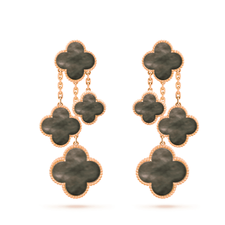 [Super Jewellery]CLOVER EARRINGS DARK MOP 4 MOTIFS ROSE GOLD