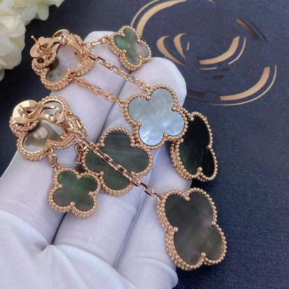 [Super Jewellery]CLOVER EARRINGS DARK MOP 4 MOTIFS ROSE GOLD