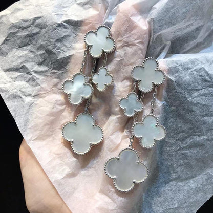 [Super Jewellery]CLOVER EARRINGS WHITE MOP 4 MOTIFS SILVER