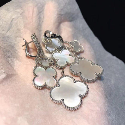 [Super Jewellery]CLOVER EARRINGS WHITE MOP 4 MOTIFS SILVER