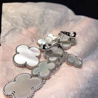 [Super Jewellery]CLOVER EARRINGS WHITE MOP 4 MOTIFS SILVER