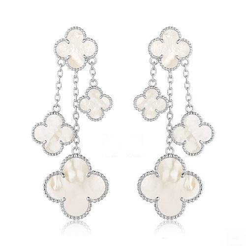 [Super Jewellery]CLOVER EARRINGS WHITE MOP 4 MOTIFS SILVER