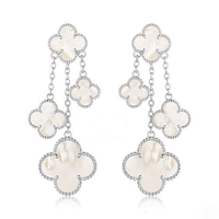 [Super Jewellery]CLOVER EARRINGS WHITE MOP 4 MOTIFS SILVER