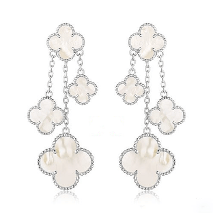 [Super Jewellery]CLOVER EARRINGS WHITE MOP 4 MOTIFS SILVER