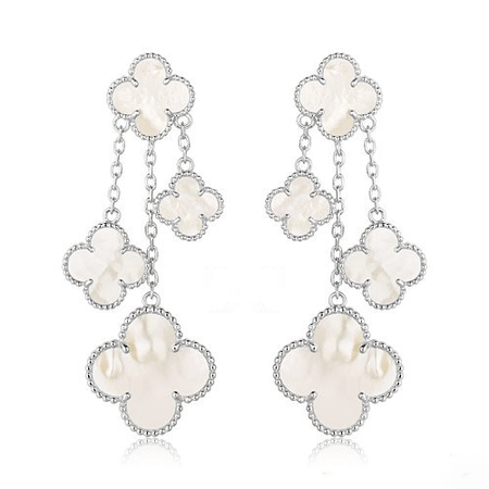 [Super Jewellery]CLOVER EARRINGS WHITE MOP 4 MOTIFS SILVER