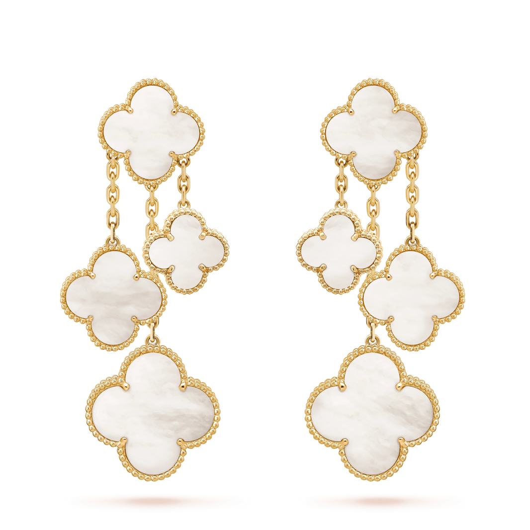 [Super Jewellery]CLOVER EARRINGS WHITE MOP 4 MOTIFS GOLD