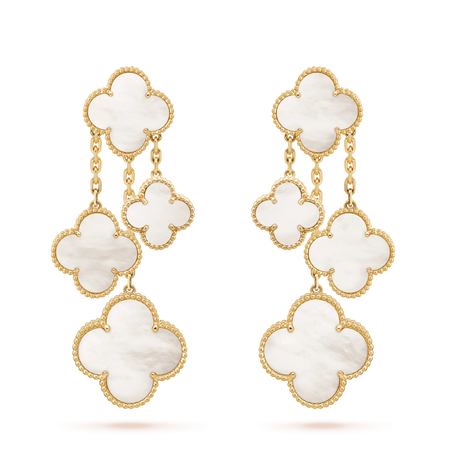 [Super Jewellery]CLOVER EARRINGS WHITE MOP 4 MOTIFS GOLD