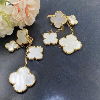 [Super Jewellery]CLOVER EARRINGS WHITE MOP 4 MOTIFS GOLD