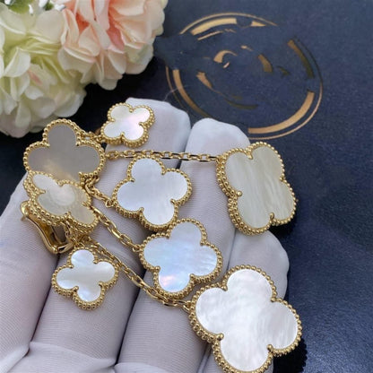 [Super Jewellery]CLOVER EARRINGS WHITE MOP 4 MOTIFS GOLD