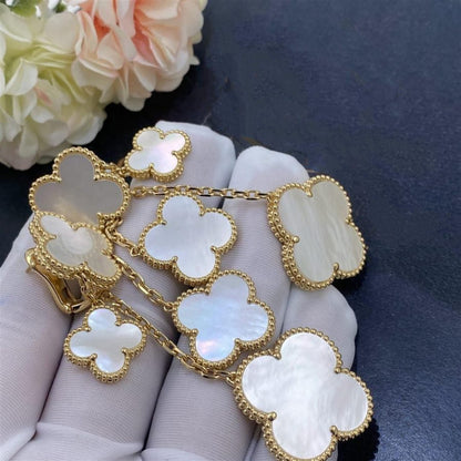 [Super Jewellery]CLOVER EARRINGS WHITE MOP 4 MOTIFS GOLD