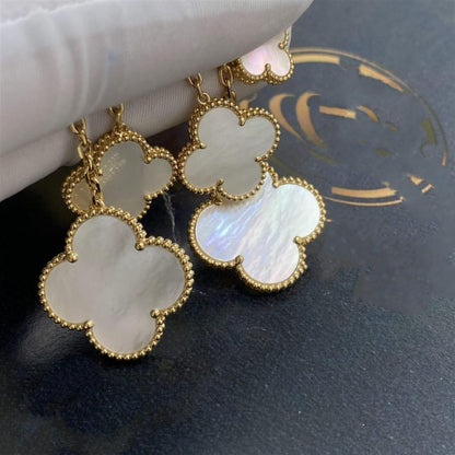 [Super Jewellery]CLOVER EARRINGS WHITE MOP 4 MOTIFS GOLD