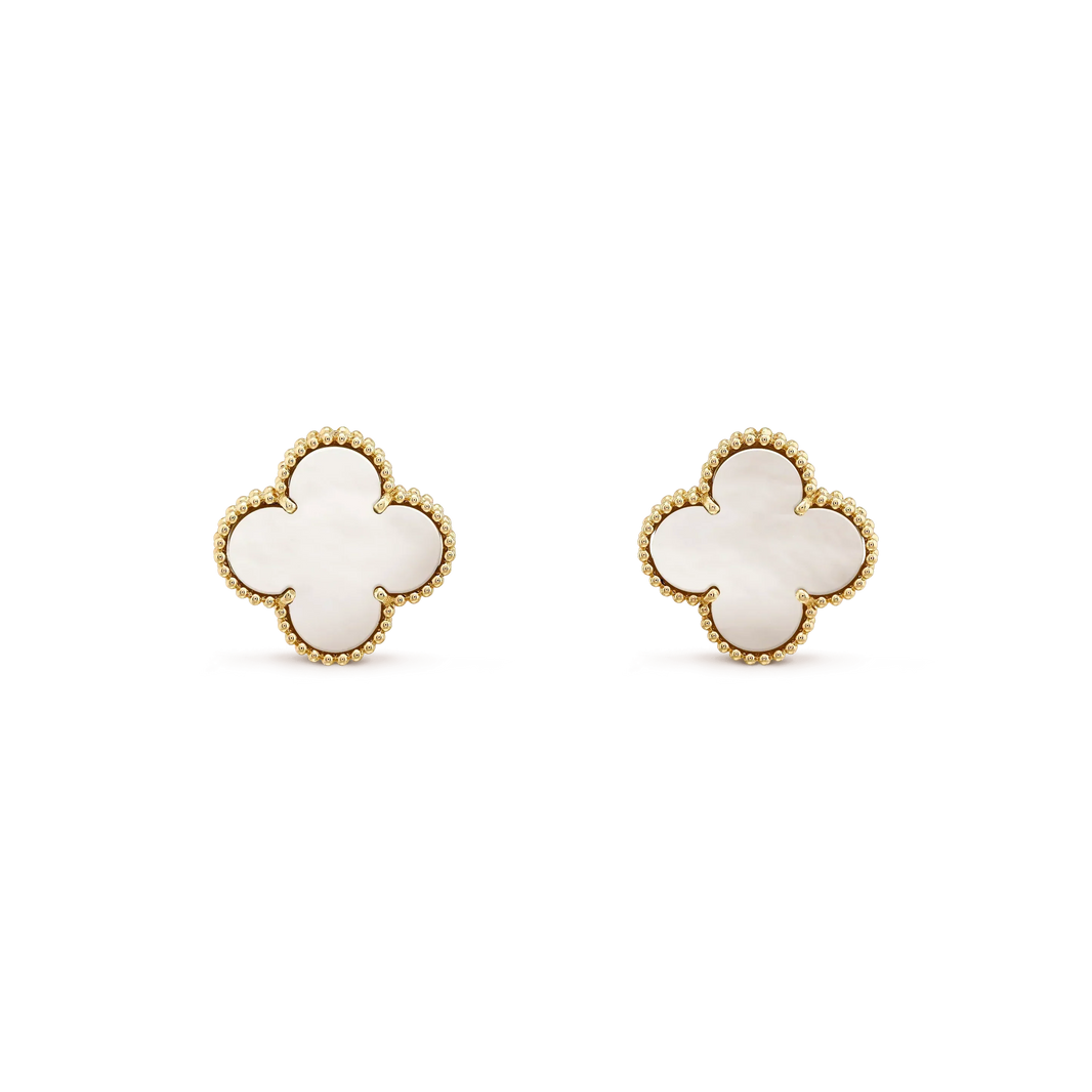 [Super Jewellery]CLOVER MEDIUM 1 MOTIFS  WHITE MOP STUD EARRINGS