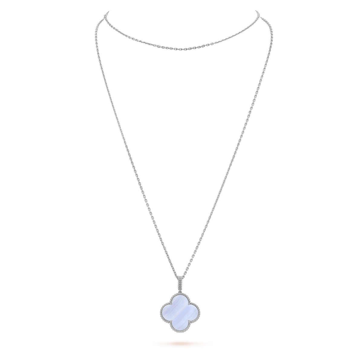 [Super CiCi ]CLOVER SILBER CHALCEDON GROSSE CLOVER-HALSKETTE