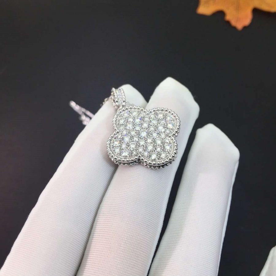 [Super Jewellery]CLOVER 25MM SILVER FULL DIAMOND BIG CLOVER NECKLACE