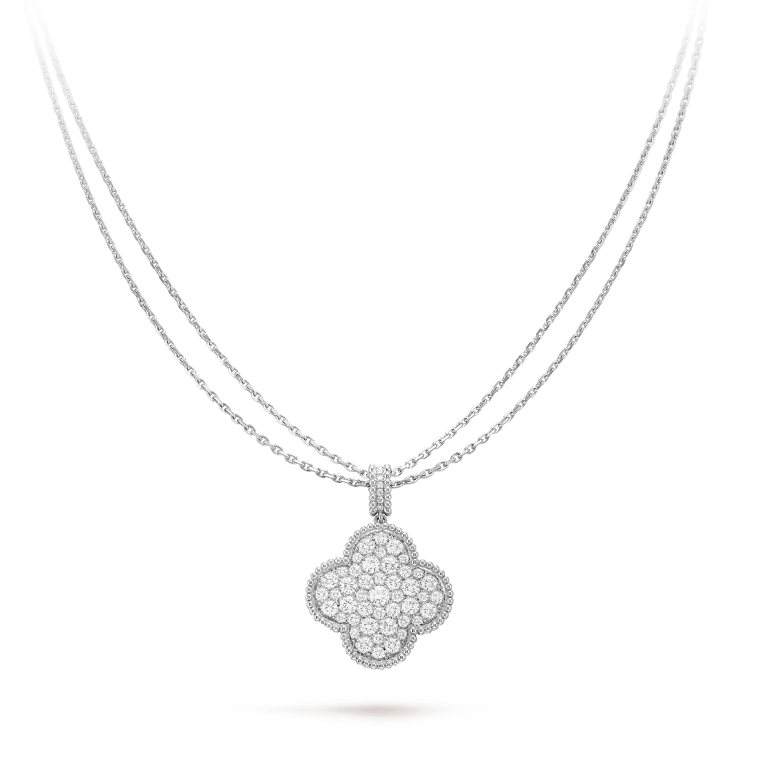[Super Jewellery]CLOVER 25MM SILVER FULL DIAMOND BIG CLOVER NECKLACE