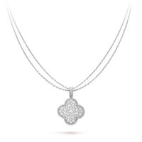 [Super Jewellery]CLOVER 25MM SILVER FULL DIAMOND BIG CLOVER NECKLACE