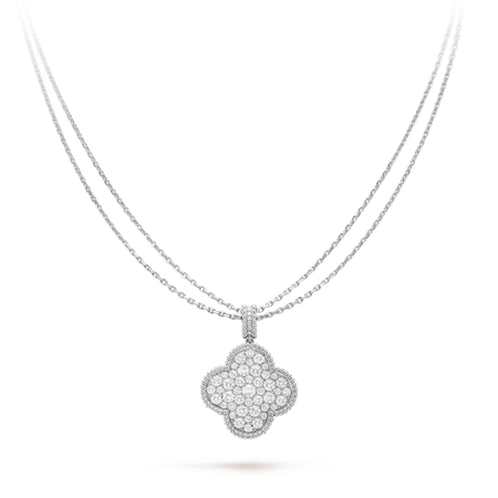 [Super Jewellery]CLOVER 25MM SILVER FULL DIAMOND BIG CLOVER NECKLACE