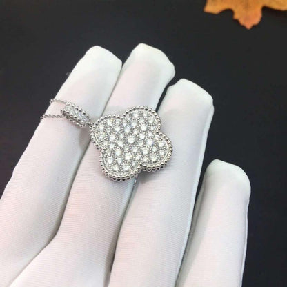 [Super Jewellery]CLOVER 25MM SILVER FULL DIAMOND BIG CLOVER NECKLACE