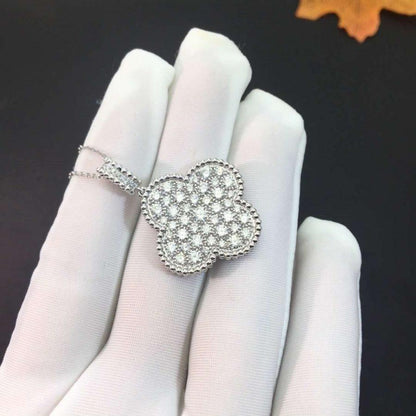 [Super Jewellery]CLOVER 25MM SILVER FULL DIAMOND BIG CLOVER NECKLACE