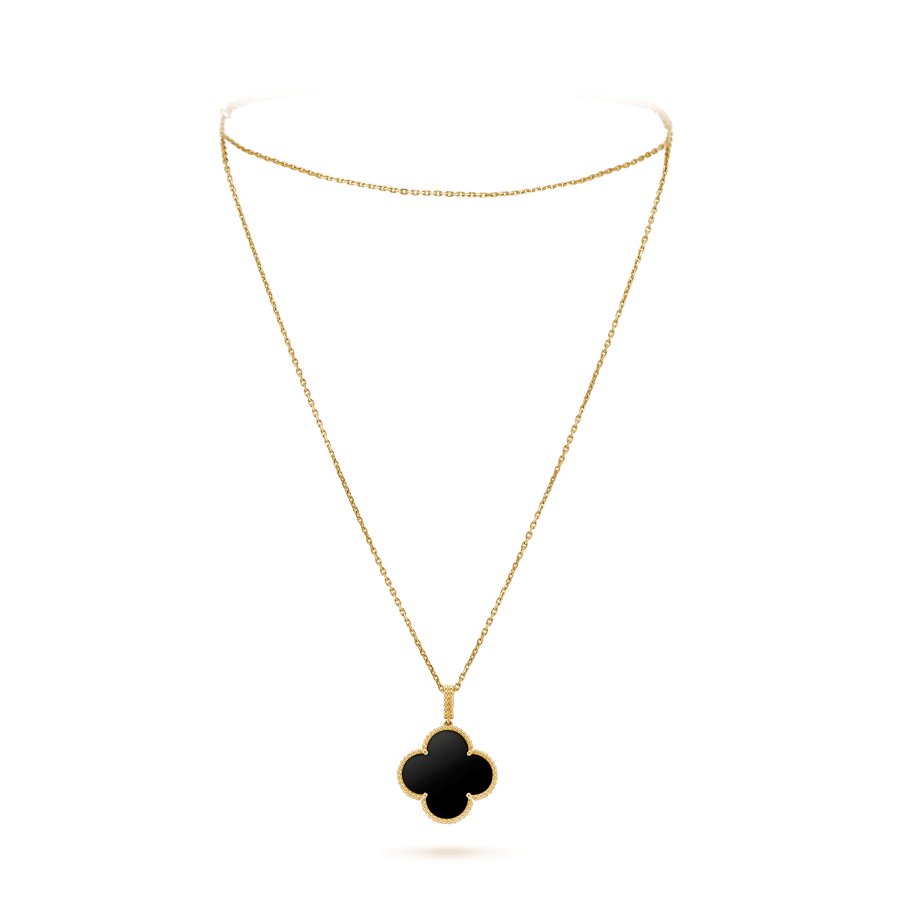 [Super Jewellery]CLOVER 25MM GOLD ONYX BIG CLOVER NECKLACE