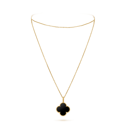 [Super Jewellery]CLOVER 25MM GOLD ONYX BIG CLOVER NECKLACE
