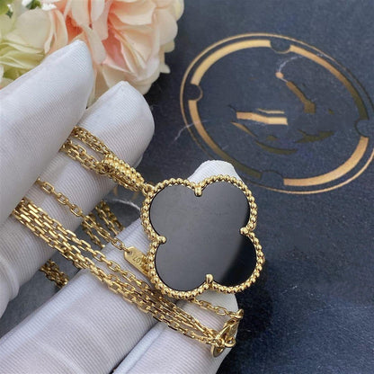 [Super Jewellery]CLOVER 25MM GOLD ONYX BIG CLOVER NECKLACE