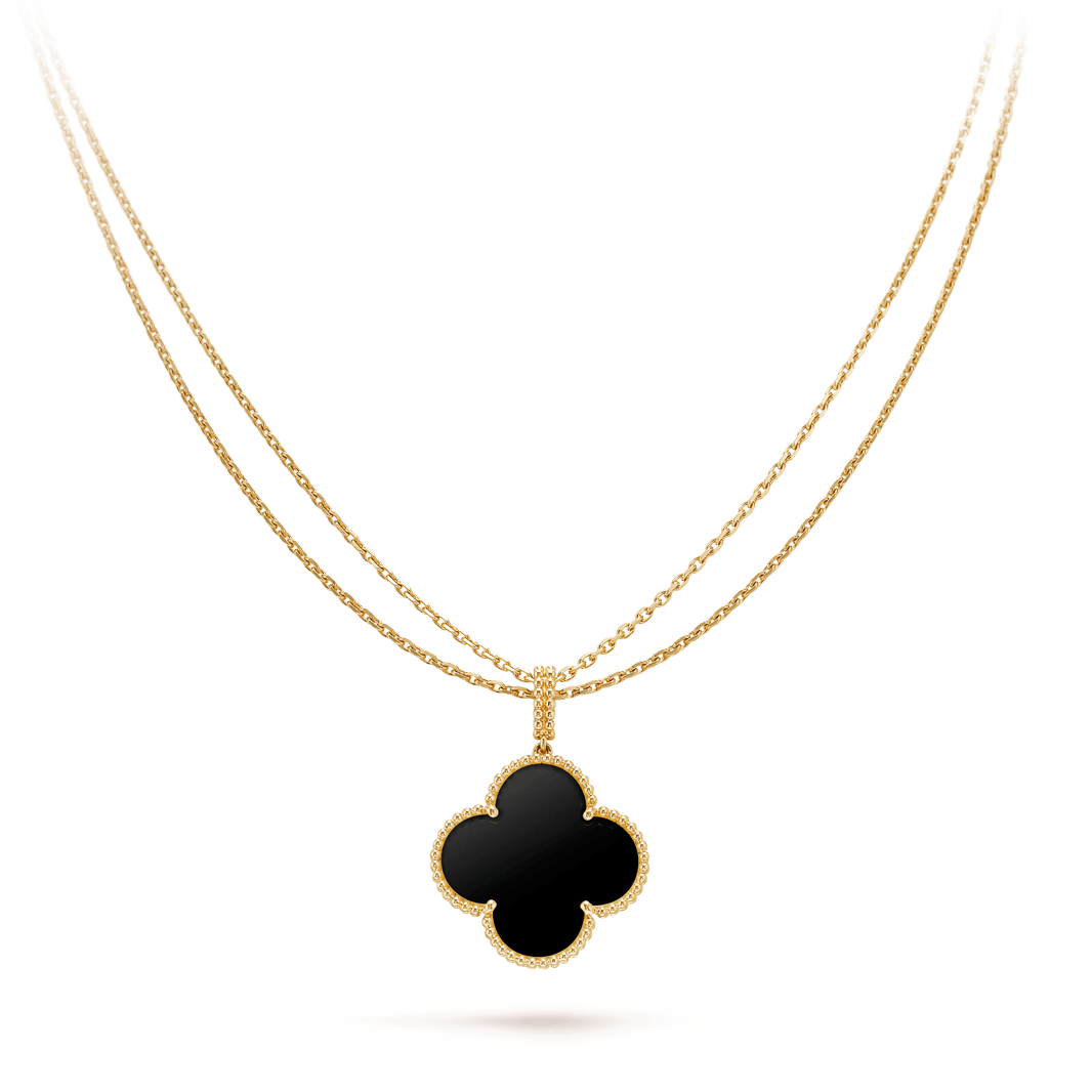 [Super Jewellery]CLOVER 25MM GOLD ONYX BIG CLOVER NECKLACE
