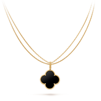 [Super Jewellery]CLOVER 25MM GOLD ONYX BIG CLOVER NECKLACE