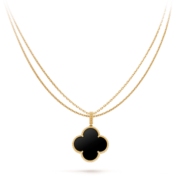 [Super CiCi ]CLOVER 25MM GOLD ONYX BIG CLOVER NECKLACE