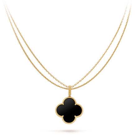 [Super Jewellery]CLOVER 25MM GOLD ONYX BIG CLOVER NECKLACE