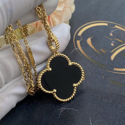 [Super Jewellery]CLOVER 25MM GOLD ONYX BIG CLOVER NECKLACE