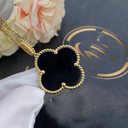 [Super Jewellery]CLOVER 25MM GOLD ONYX BIG CLOVER NECKLACE