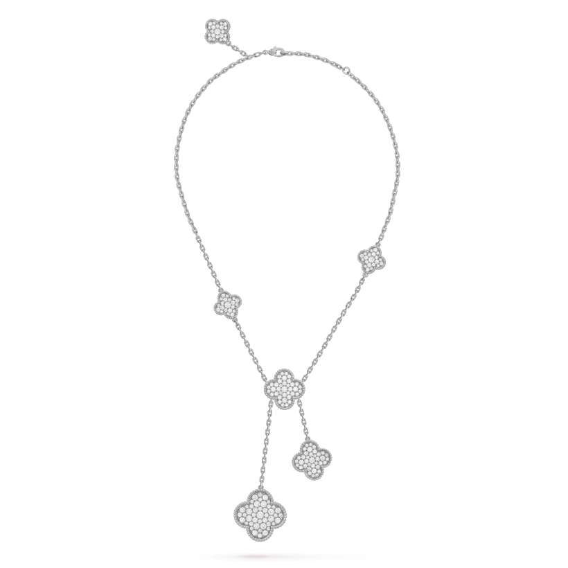 [Super Jewellery]CLOVER 5 MOTIFS SILVER DIAMONDS NECKLACE