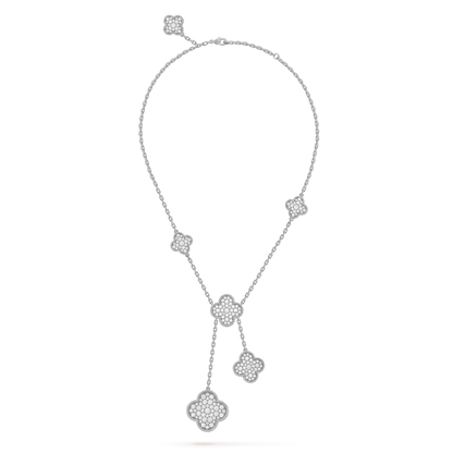 [Super Jewellery]CLOVER 5 MOTIFS SILVER DIAMONDS NECKLACE