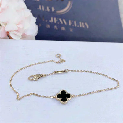 [Super Jewellery]CLOVER ONYX SINGLE FLOWER BRACELET