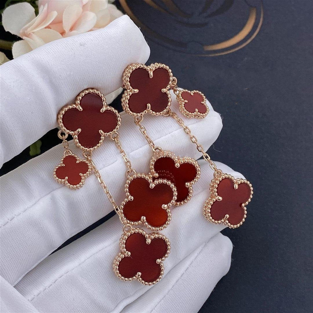 [Super Jewellery]CLOVER EARRINGS CARNELIAN 4 MOTIFS PINK GOLD