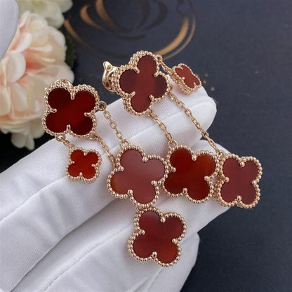 [Super Jewellery]CLOVER EARRINGS CARNELIAN 4 MOTIFS PINK GOLD