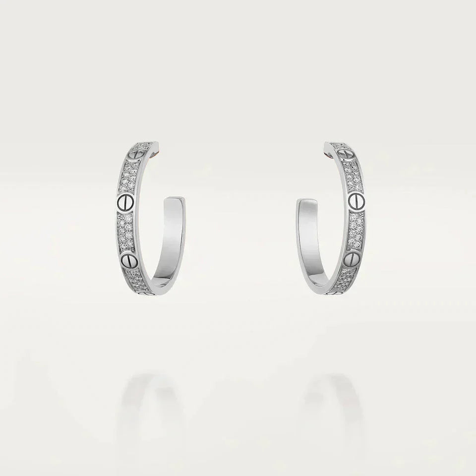 [Super Jewellery]LOVE DIAMOND SILVER HOOP EARRINGS
