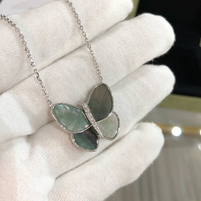 [Super Jewellery]LARGE BUTTERFLY SILVER PENDANT DIAMOND NECKLACE