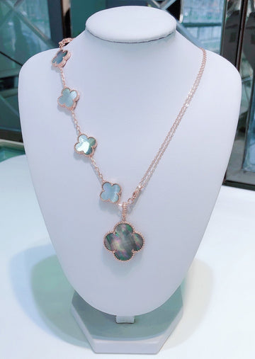 [Super CiCi ]COMBINED BRACELET 5 MOTIFS AND NECKLACE DARK MOP ROSE GOLD