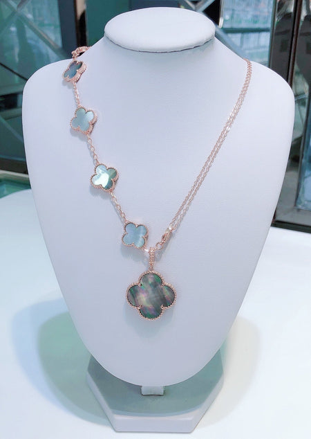 [Super Jewellery]COMBINED BRACELET 5 MOTIFS AND NECKLACE DARK MOP ROSE GOLD
