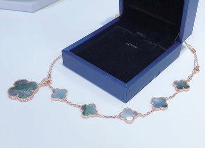 [Super Jewellery]COMBINED BRACELET 5 MOTIFS AND NECKLACE DARK MOP ROSE GOLD