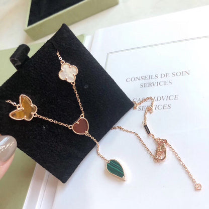 [Super Jewellery]LUCKY SPRING 4 MOTIFS ROSE GOLD NECKLACE