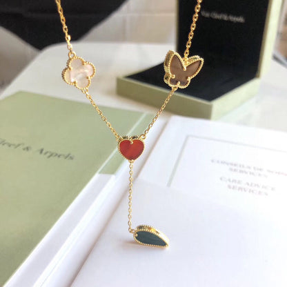 [Super Jewellery]LUCKY SPRING 4 MOTIFS ROSE GOLD NECKLACE