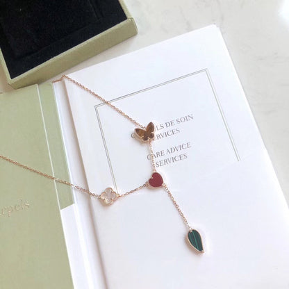 [Super Jewellery]LUCKY SPRING 4 MOTIFS ROSE GOLD NECKLACE